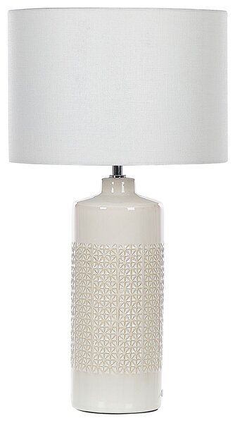 Stolná lampa biela keramická 59 cm lesklý podstavec textilné tienidlo škandinávsky dizajn obývacia izba spálňa