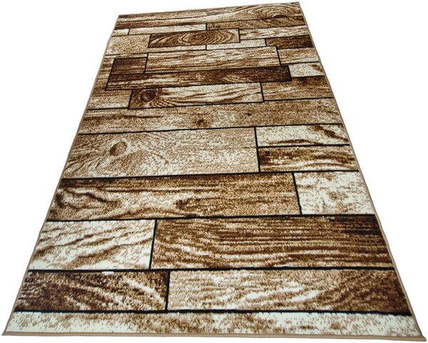 HU Hnedý klasický koberec Shiraz Bcf so vzorom dreva Rozmer: 50x80 cm