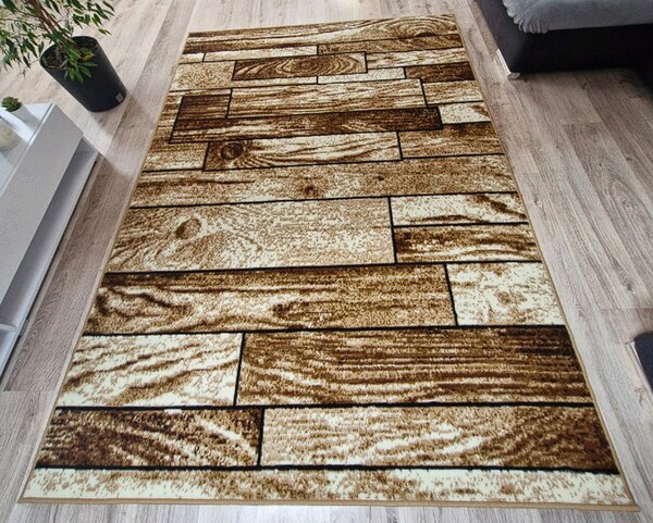 HU Hnedý klasický koberec Shiraz Bcf so vzorom dreva Rozmer: 50x80 cm