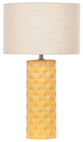 Stolná lampa žltá keramická 49 cm geometrický vzor béžové látkové tienidlo obývacia izba spálňa