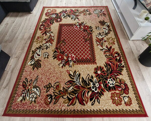 Béžovo-červený koberec Shiraz BCF Mriezka-Bordo – tradičný vzor Rozmer: 50x80 cm