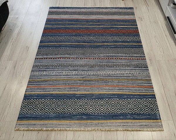 HU Viacfarebný pruhovaný koberec Banco 1049-modrý Rozmer: 60x110 cm