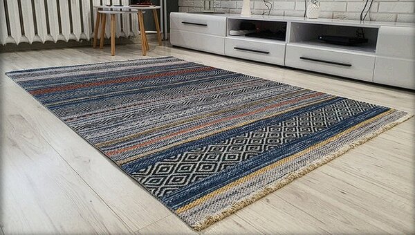 HU Viacfarebný pruhovaný koberec Banco 1049-modrý Rozmer: 60x110 cm