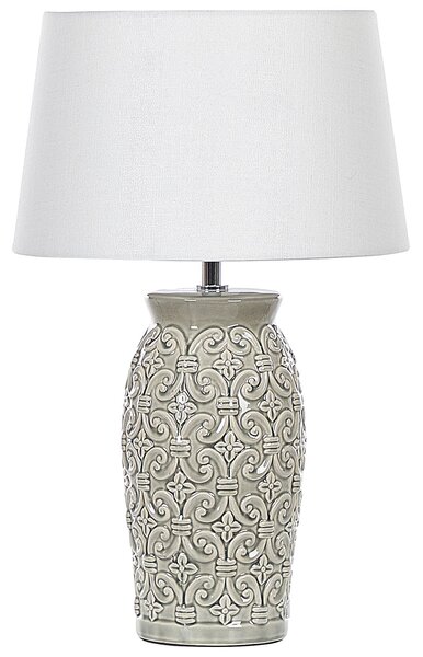 Stolná lampa sivá keramická 48 cm podstavec so vzorom biele látkové tienidlo obývacia izba spálňa