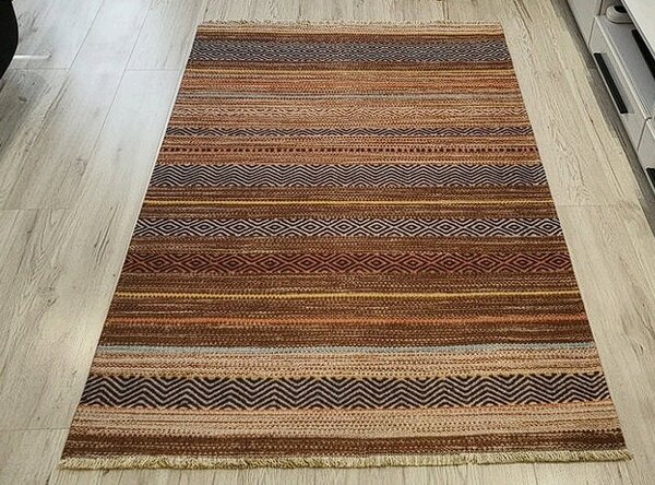 Moderný viacfarebný koberec Banco 1049 – hnedý odtieň Rozmer: 60x110 cm