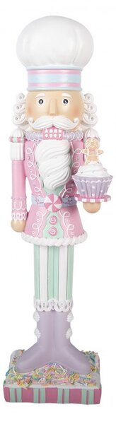 Farebný vianočný luskáčik cukrár s muffinom a perníčkom - 13*11*47 cm - Clayre & Eef