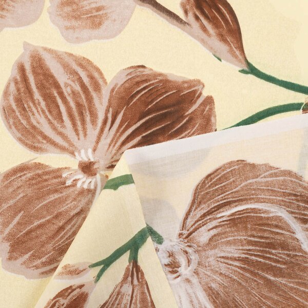 Biante Bavlnený záves Sandra SA-536 Hnedé orchidey na vanilkovo žltom 150x140 cm