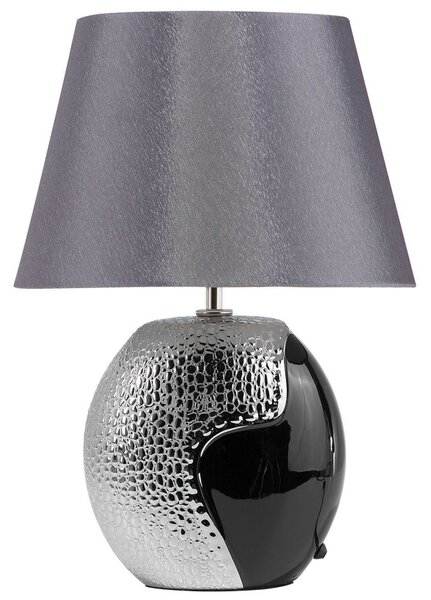 Stolná lampa čierna a strieborná keramická 42 cm látkové tienidlo klasický dizajn