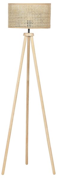 Stojaca lampa prírodná ratanová 150 cm kaučukové drevo trojnohý stojan rustikálny dizajn boho interiér