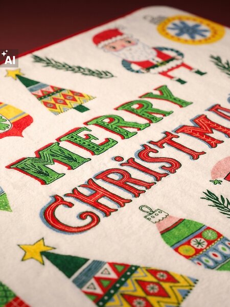 Sinsay - Vianočná kúpeľňová predložka s nápisom Merry Christmas a vianočnými motívmi - krémová