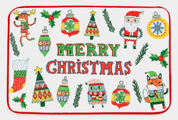 Sinsay - Vianočná kúpeľňová predložka s nápisom Merry Christmas a vianočnými motívmi - krémová