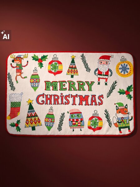 Sinsay - Vianočná kúpeľňová predložka s nápisom Merry Christmas a vianočnými motívmi - krémová