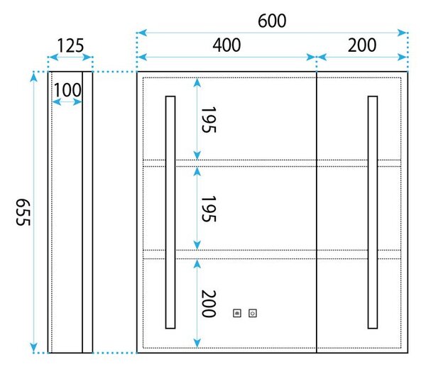 Rea Rea, LED zrkadlová skrinka s osvetlením 60x65cm, M1015-60, plast, šedá-biela, REA-M0102