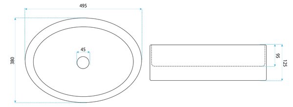 Rea Mirella Transparent, sklenené umývadlo na dosku 495x380x125 mm, číra, REA-U3525