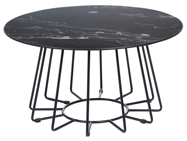 Konferenčný stolík čierny stolová doska s mramorovým efektom kovové nohy glamour dizajn