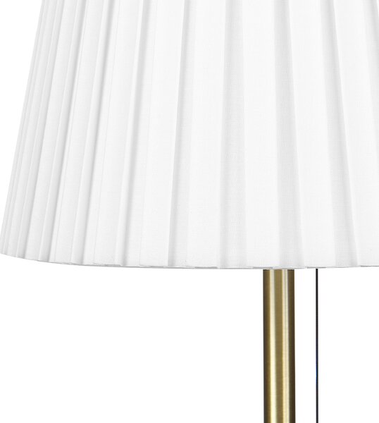 Stolná lampa mosadzná a biela železný stojan polyesterové tienidlo retro dizajn obývacia izba spálňa