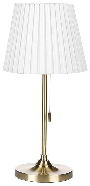Stolná lampa mosadzná a biela železný stojan polyesterové tienidlo retro dizajn obývacia izba spálňa