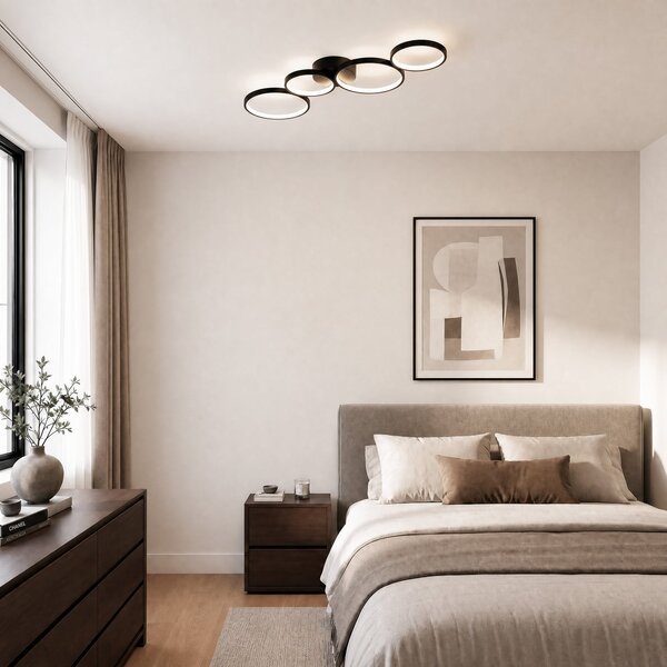 Stropné Lampa Lindby, Evengeline, Čierna, Obývacia izba, Kov, Moderný