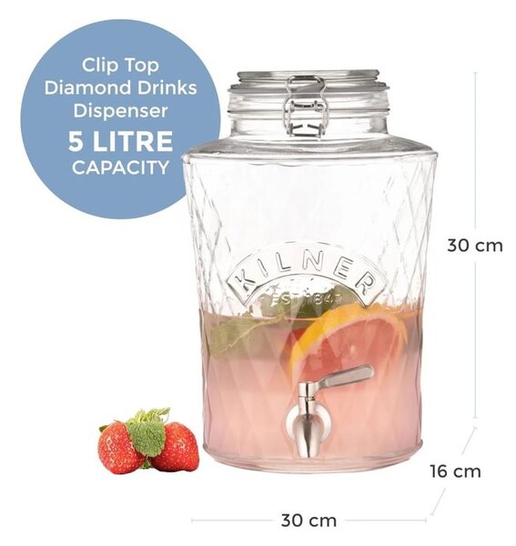 Kilner Sklenený súdok s kovovým kohútikom Diamond 5 l
