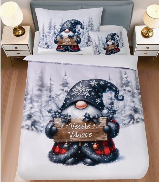 3 dielne 3D obliečky Polycotton Vianočné Gnome čierny 200x140cm+90x70cm TiaHome