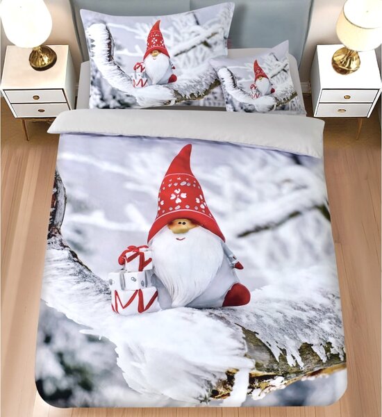 3 dielne 3D obliečky Polycotton Vianočné Gnome sivý 200x140cm+90x70cm TiaHome