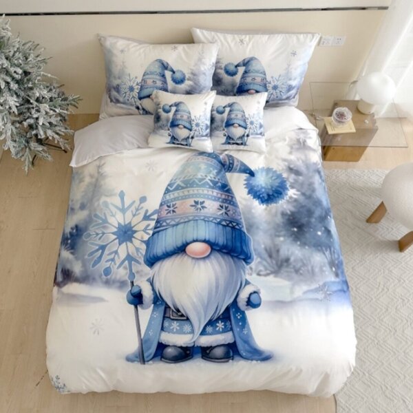 3 dielne 3D obliečky Vianočné Gnome modrý 200x140cm+90x70cm TiaHome