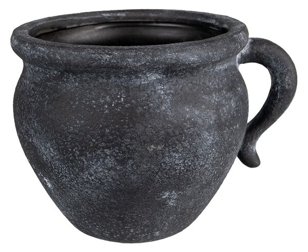 Granitový antik keramický obal na kvetináč s uchom Granit - 20*16*14cm - Clayre & Eef
