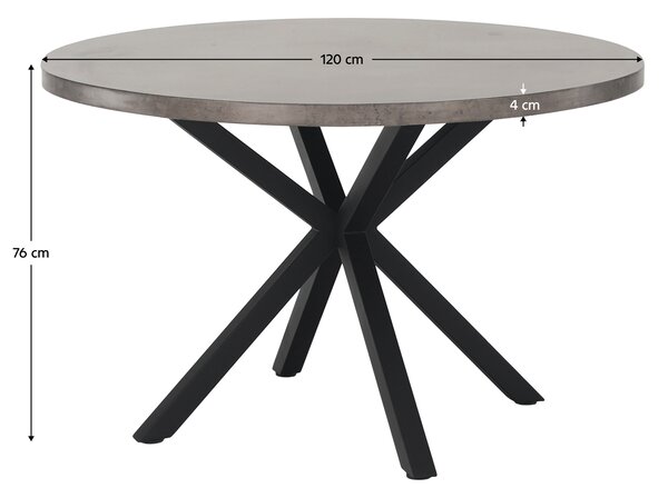 KONDELA Jedálenský stôl, betón/čierna, priemer 120 cm, MEDOR
