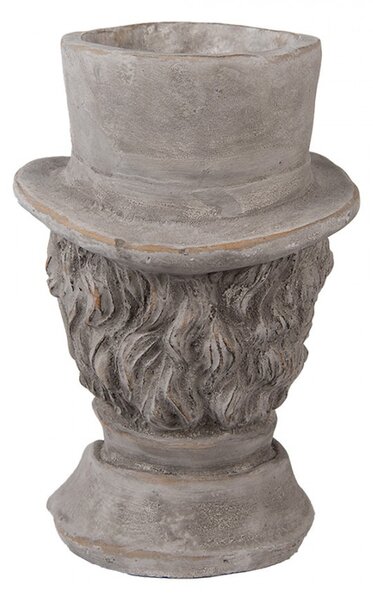 Šedý antik cementový kvetináč muž s klobúkom - 15*16*24 cm - Clayre & Eef