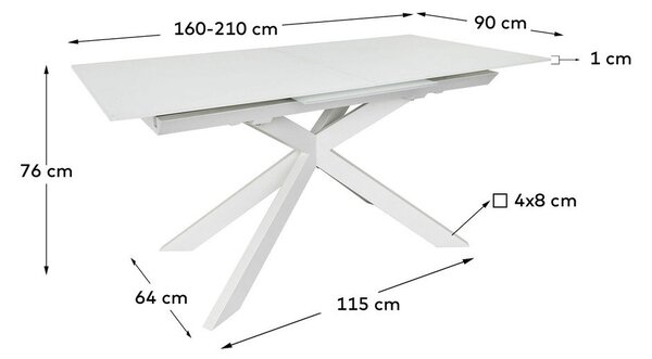 Rozkladací jedálenský stôl s prídavnou doskou so sklenenou doskou 90x160 cm Atminda – Kave Home