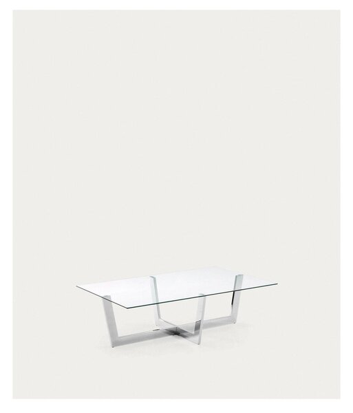 Konferenčný stolík so sklenenou doskou v striebornej farbe 70x120 cm Plam – Kave Home