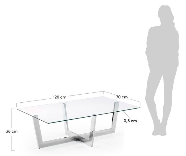 Konferenčný stolík so sklenenou doskou v striebornej farbe 70x120 cm Plam – Kave Home