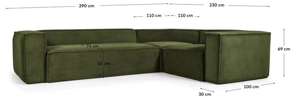 Zelená menčestrová rohová pohovka Blok – Kave Home