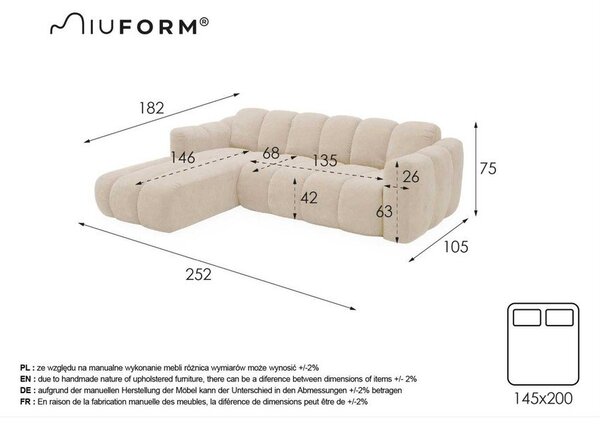 Červená ženilková rozkladacia rohová pohovka (ľavý roh) Michell – Miuform