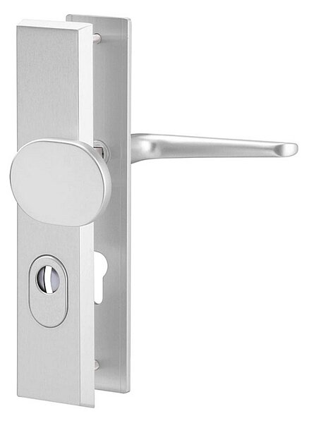 Bezpečnostné kovanie ACT Atlas Plus (F1), kľučka-kľučka, Otvor na cylindrickú vložku PZ, AC-T F1 (hliník strieborný), 72 mm