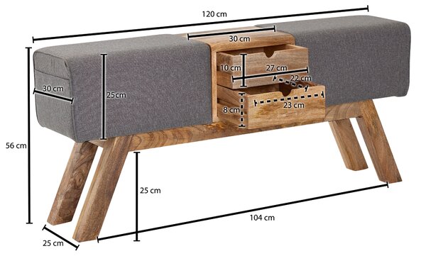 DLHÁ TABURETKA, sivá, 120/56/30 cm MID.YOU - Lavice do predsiene, Online Only