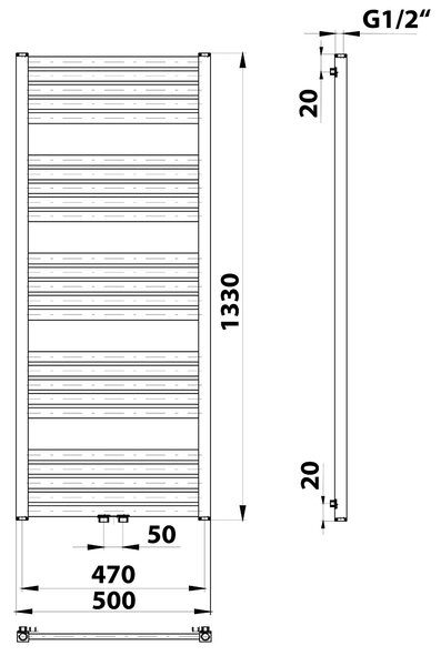 Bruckner Bruckner, GRUNT vykurovacie teleso 500x1330 mm, stredové pripojenie, biela, 600.122.4