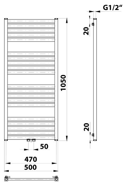 Bruckner Bruckner, GRUNT vykurovacie teleso 500x1050 mm, stredové pripojenie, čierna matná, 600.121.6