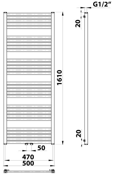 Bruckner Bruckner, GRUNT vykurovacie teleso 500x1610 mm, stredové pripojenie, čierna matná, 600.123.6