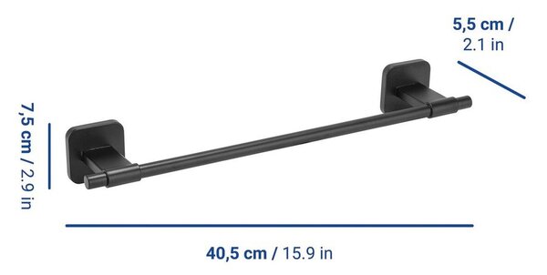 Matne čierny držiak na uteráky bez vŕtania Turbo-loc z nehrdzavejúcej ocele Porto – Wenko