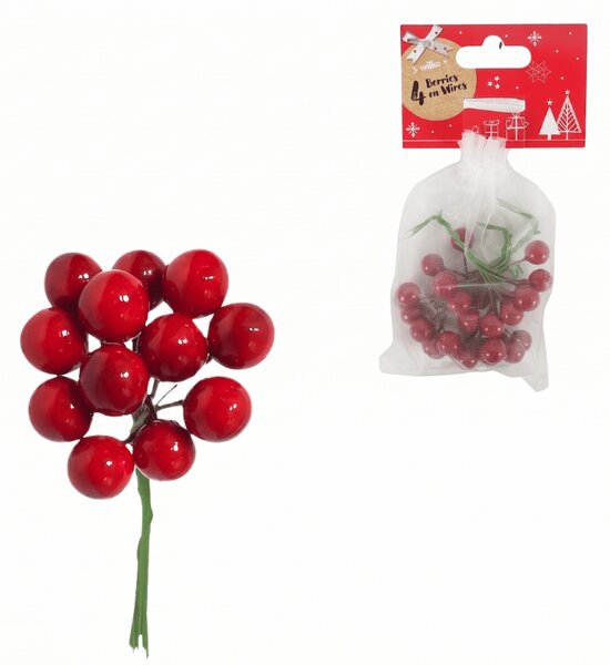 Vianočná dekorácia na drôtiku BERRIES 9 cm, červená