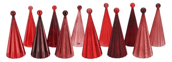Sklenený svietiaci stromček TWINKLE s LED osvetlením 22 cm, červené odtiene