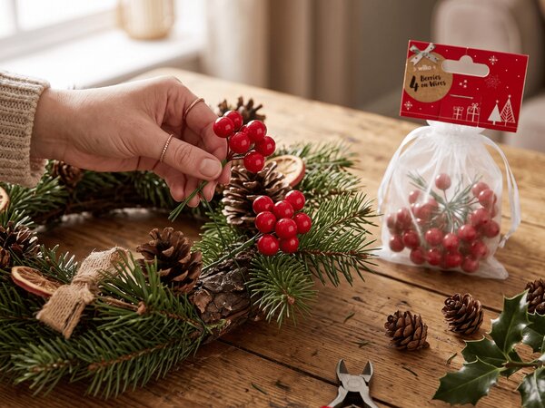 Vianočná dekorácia na drôtiku BERRIES 9 cm, červená