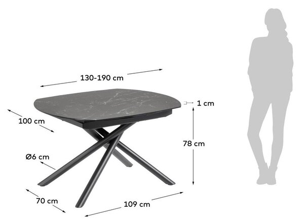 Rozkladací jedálenský stôl s prídavnou doskou s keramickou doskou 100x130 cm Yodalia – Kave Home