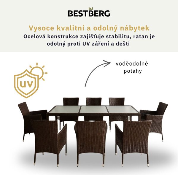 9-dielny záhradný ratanový jedálenský set s polstrovaním BestBerg BBRF-81B / hnedá/béžová