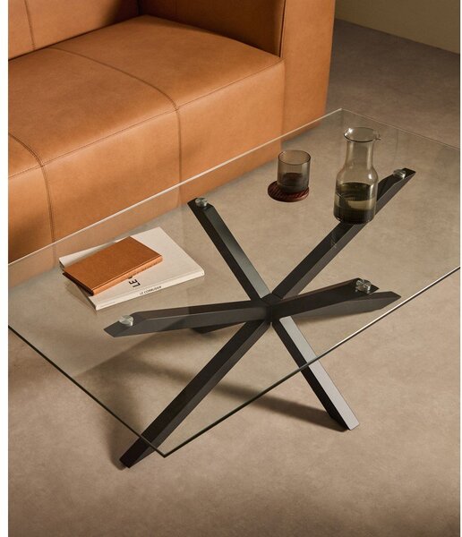 Čierny konferenčný stolík so sklenenou doskou 70x130 cm Argo – Kave Home