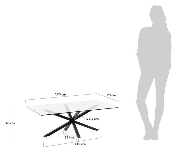 Čierny konferenčný stolík so sklenenou doskou 70x130 cm Argo – Kave Home