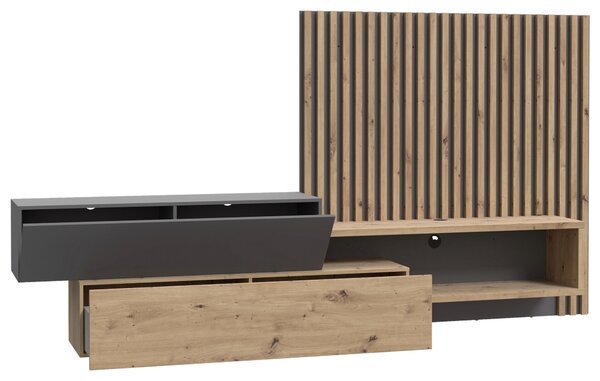 OBÝVACIA STENA sivá, dub artisan Carryhome - Obývacie steny