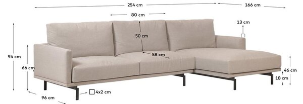 Béžová rohová pohovka Kave Home Galene, ľavý roh, 254 cm