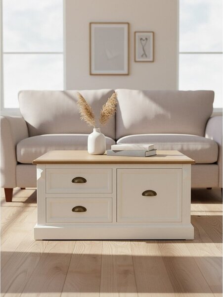 Biely konferenčný stolík v dekore jedľa 90x90 cm Hardwick – Premier Housewares